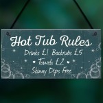 Funny Hot Tub Rules Novelty Hanging Garden Shed Plaque Jacuzzi