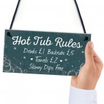 Funny Hot Tub Rules Novelty Hanging Garden Shed Plaque Jacuzzi