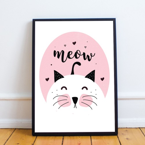 Framed Cat Print Cute Animal Nursery Print Cat Lover Gift Sign