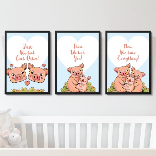 Nursery Art Baby Set Of 3 Piggy Pictures New Baby Gifts Bedroom 