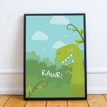 Framed Boys Bedroom Print Dinosaur Wall Art Room Decoration 