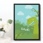 Framed Boys Bedroom Print Dinosaur Wall Art Room Decoration 