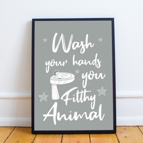 Framed Grey Bathroom Print Funny Filthy Animal Bathroom Sign