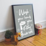 Framed Grey Bathroom Print Funny Filthy Animal Bathroom Sign