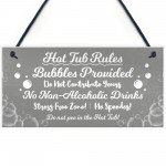 Grey Hot Tub Rules Hanging Novelty Garden Plaque Jacuzzi Gifts