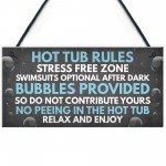 Shabby Hot Tub Rules Novelty Hanging Garden Shed Plaque Jacuzzi