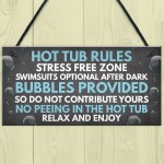 Shabby Hot Tub Rules Novelty Hanging Garden Shed Plaque Jacuzzi