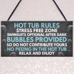 Shabby Hot Tub Rules Novelty Hanging Garden Shed Plaque Jacuzzi