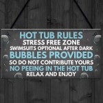 Shabby Hot Tub Rules Novelty Hanging Garden Shed Plaque Jacuzzi