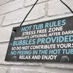 Shabby Hot Tub Rules Novelty Hanging Garden Shed Plaque Jacuzzi