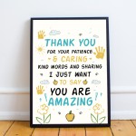 Thank You Nursery Teacher Gift Wall Print Leaving School Nursery