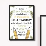 Thank You Teacher Gift Teaching Assistant Print Framed Leaving