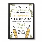 Thank You Teacher Gift Teaching Assistant Print Framed Leaving