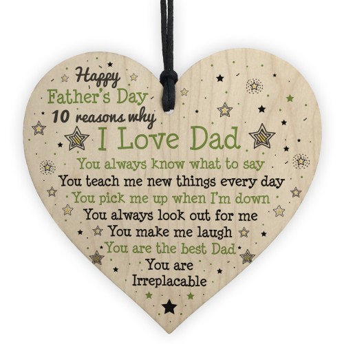 Reasons Why I Love Dad Wood Heart Fathers Day Gift From Daughter