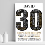 Personalised 30th Birthday Gift 30th Word Art Print 30th Gift