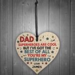 Personalised Superhero DAD Daddy Fathers Day Gifts Wood Heart