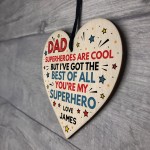 Personalised Superhero DAD Daddy Fathers Day Gifts Wood Heart