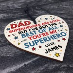 Personalised Superhero DAD Daddy Fathers Day Gifts Wood Heart