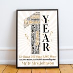 Personalised Word Art 1st Wedding Anniversary Gift Husband Wife