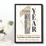 Personalised Word Art 1st Wedding Anniversary Gift Husband Wife