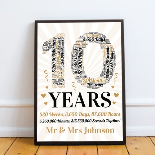 Personalised Word Art 10th Wedding Anniversary Gift For Husband 