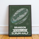 PERSONALISED Rugby Ball Word Art Wall Print Rugby Team Player