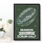 PERSONALISED Rugby Ball Word Art Wall Print Rugby Team Player