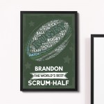 PERSONALISED Rugby Ball Word Art Wall Print Rugby Team Player