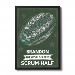 PERSONALISED Rugby Ball Word Art Wall Print Rugby Team Player