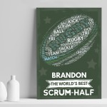 Personalised Rugby Player Gift Ball Wall Print Birthday Gifts