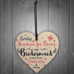 Personalised Thank You Gift For Bridesmaid Wood Heart Plaque