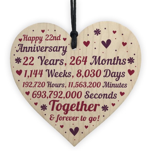 Anniversary Wooden Heart To Celebrate 22nd Wedding Anniversary