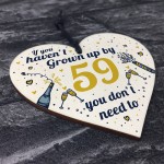 Funny Happy Birthday 59 Wood Heart Man Wife Grandma Grandad