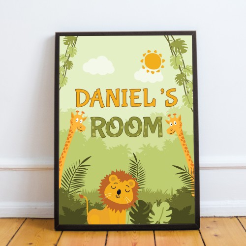 Personalised Any Names Boys Bedroom Sign Animal Print Framed