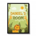 Personalised Any Names Boys Bedroom Sign Animal Print Framed