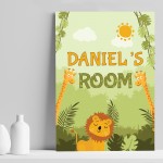 Personalised Bedroom Sign For Boys Animal Print Nursery Decor