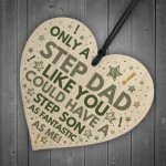 Step DAD Birthday Gifts Funny Wooden Heart Gift From Step Son