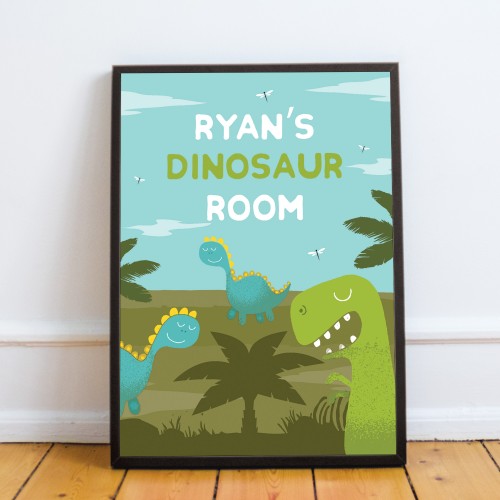 Personalised Dinosaur Room Wall Art Framed Print Boys Bedroom 