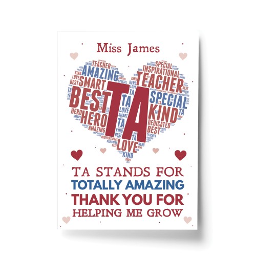 Personalised Teaching Assistant Gift Word Art Leaving School