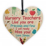 Personalised Nursery Teacher Gifts Wood Heart Thank you Leaving