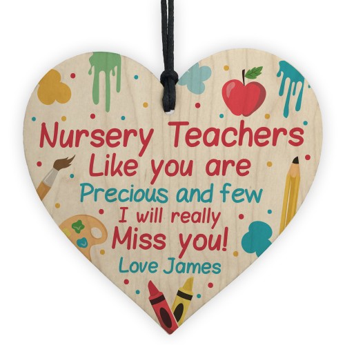 Personalised Nursery Teacher Gifts Wood Heart Thank you Leaving