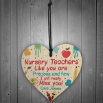 Personalised Nursery Teacher Gifts Wood Heart Thank you Leaving