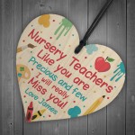 Personalised Nursery Teacher Gifts Wood Heart Thank you Leaving