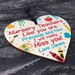 Personalised Nursery Teacher Gifts Wood Heart Thank you Leaving