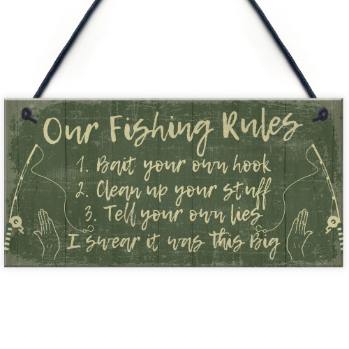 Funny Fishing Gift Fishing Rules Sign Garden Shed Man Cave Sign