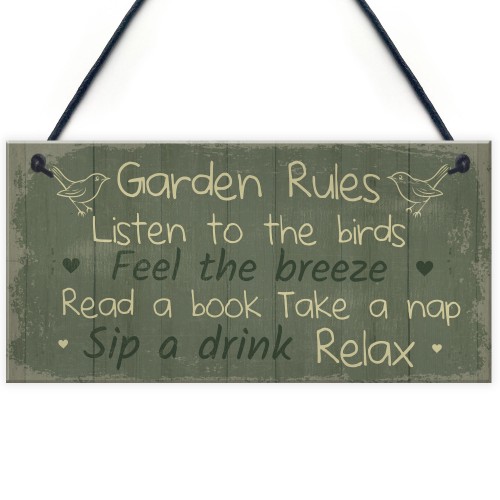 Garden Rules Sign Hanging Plaque Shed Sign Summer House Plaque