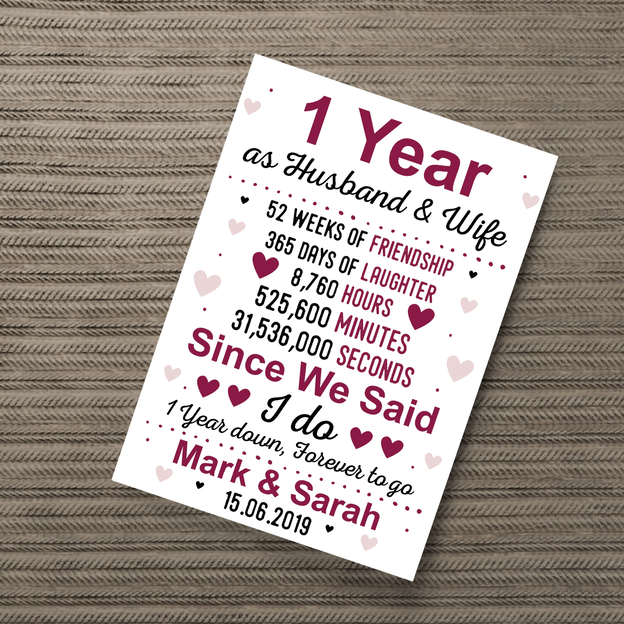 1st Anniversary T Personalised 1st Wedding Anniversary Paper 4052