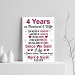 4th Wedding Anniversary Gift Husband Wife Personalised Gifts