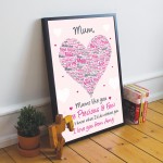 Mum Gift Poem Word Art Framed Print Birthday Mothers Day Gift