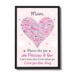 Mum Gift Poem Word Art Framed Print Birthday Mothers Day Gift